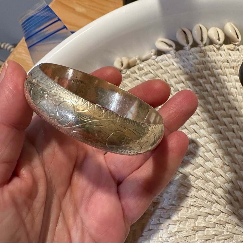 Engraved Vintage Sterling Silver lightweight Bangle Bracelet